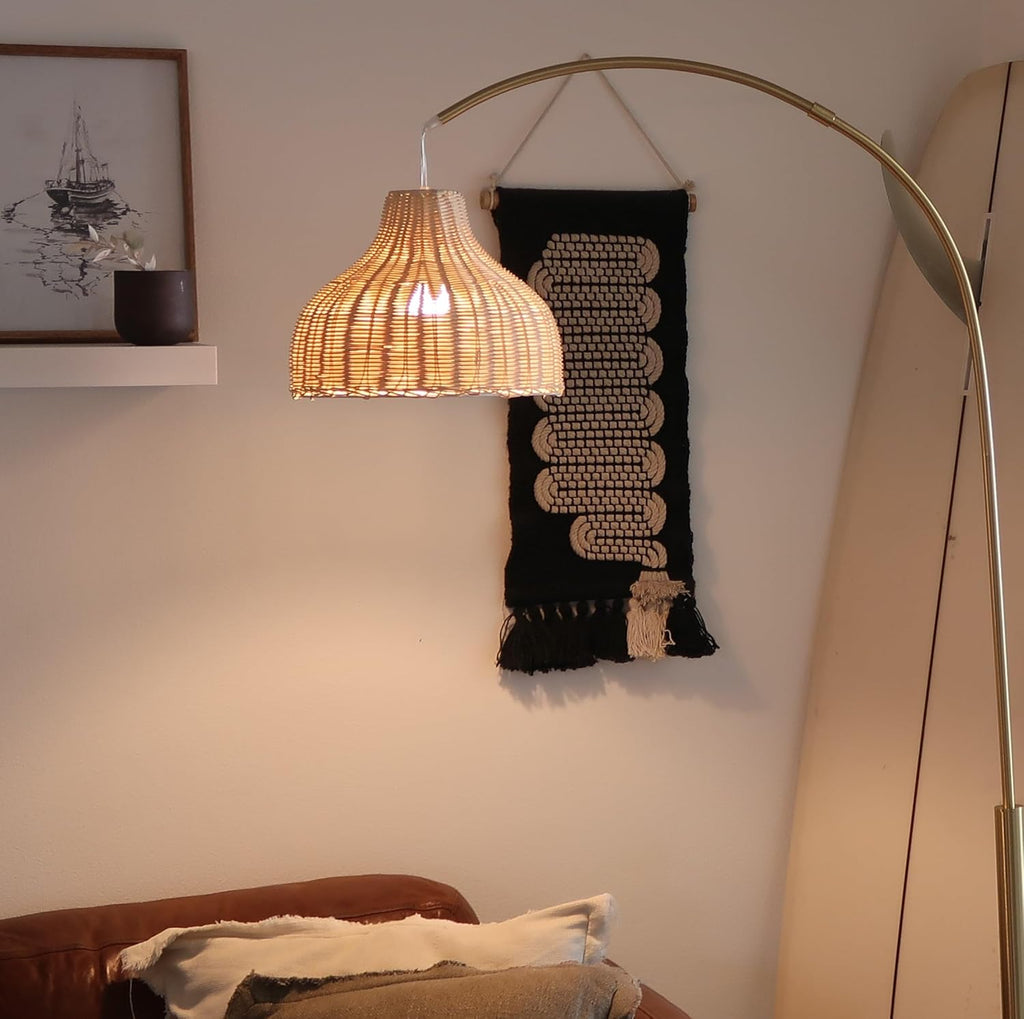 Lark Arc Lamps & Offices, Floor Lamp with Unique Hanging Wicker Shade, Standing & Tall Reading
