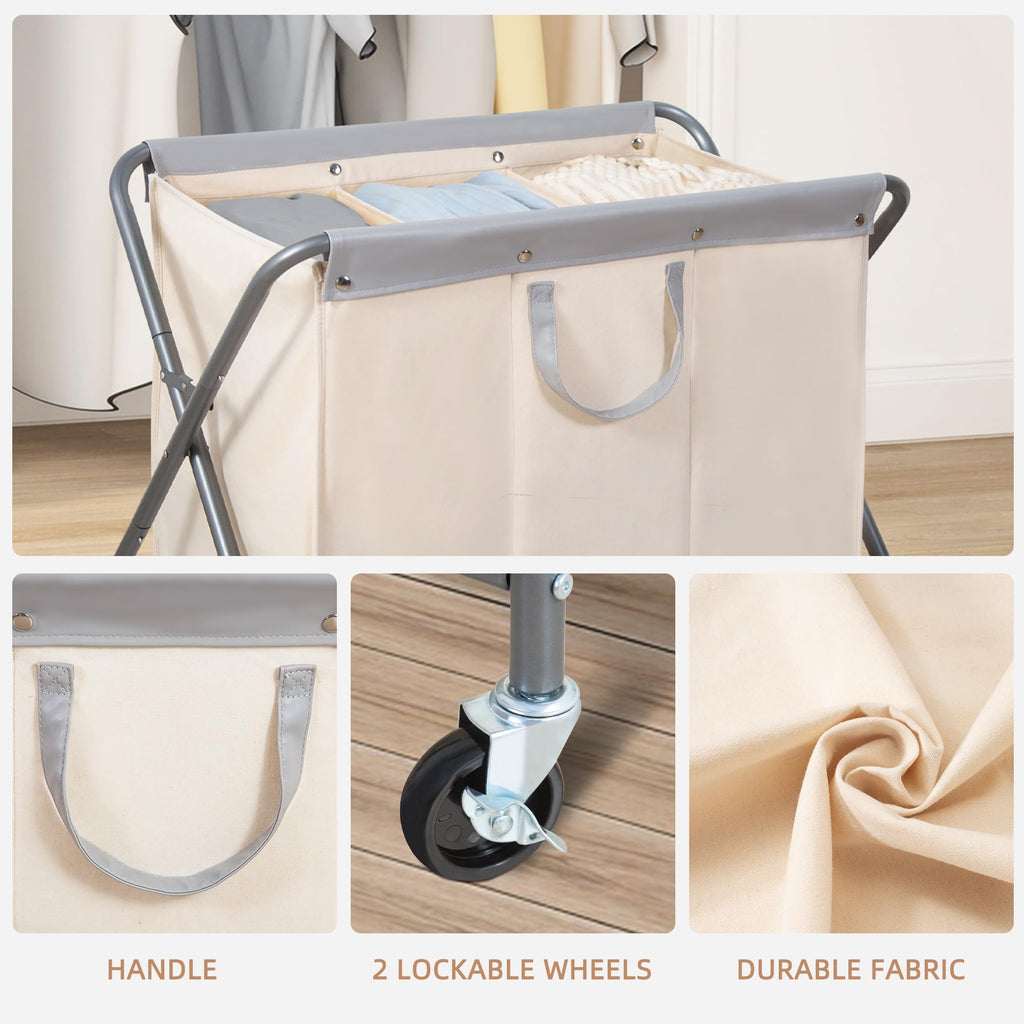 Collapsible Laundry Hamper with Wheels, Rolling Laundry Basket, Heavy Duty Cloth Sorter with Removable Bag