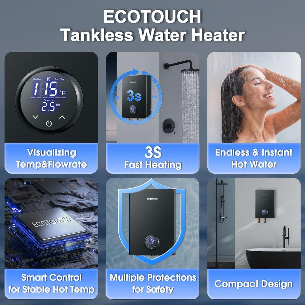 Electric Tankless Water Heater, ECOTOUCH 18kW on Demand Instant Water Heaters 240V