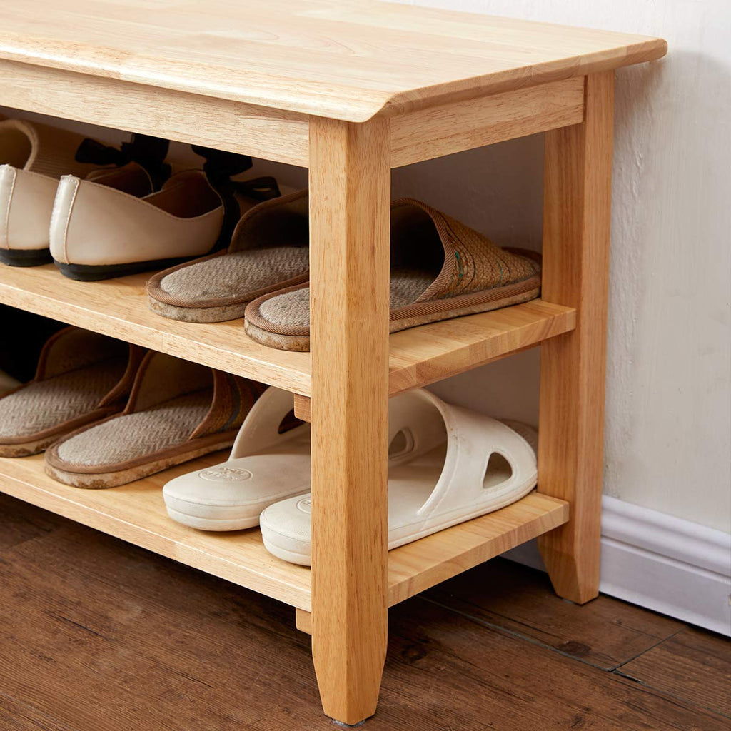 Shoe Rack Bench Wooden Storage Bench Entryway Bench, Natural, 47.2"