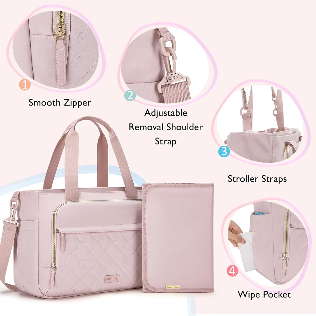 Diaper Bag Tote Small Baby Bag with Insulated Pockets, Lightweight Mommy Tote with Stroller Straps, Nurse Gym Travel