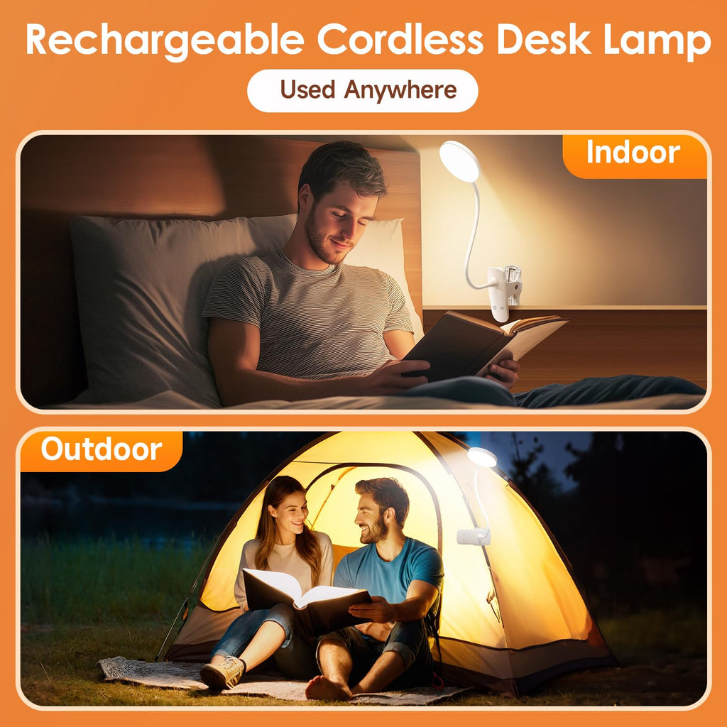 Desk Light,3600mAh Battery Operated Light,5 Brightness+5 Color Clip on Reading Lamp,400LM 36 LED Desk Lamp