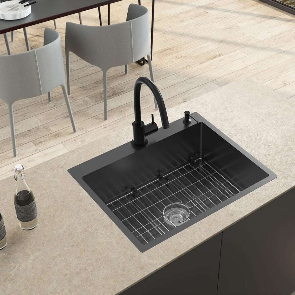 27x22In Black Stainless Steel, Drop-In, Single Bowl
