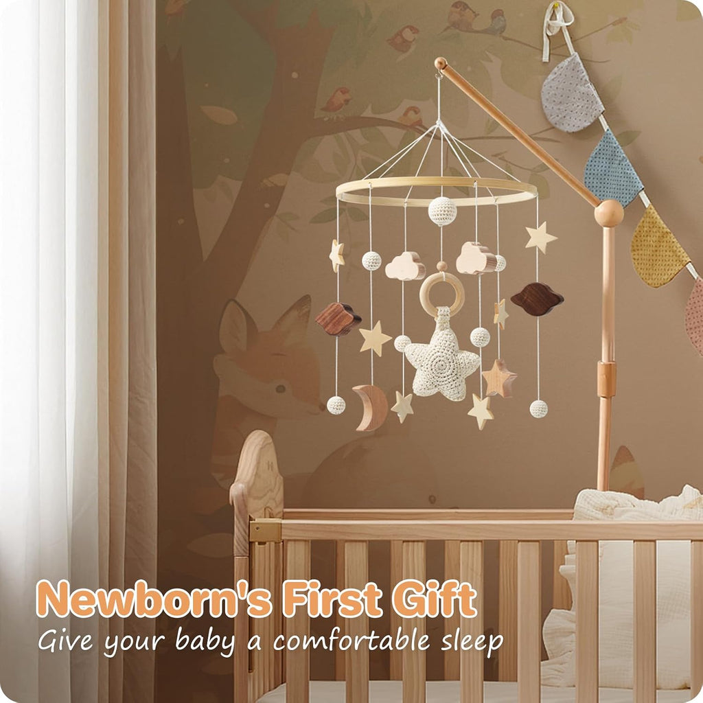 Baby Mobile Crib,Baby Mobile for Crib Nursery Wooden Mobile for Girl or Boy Gender Neutral Mobile, Star, Cloud, Moon