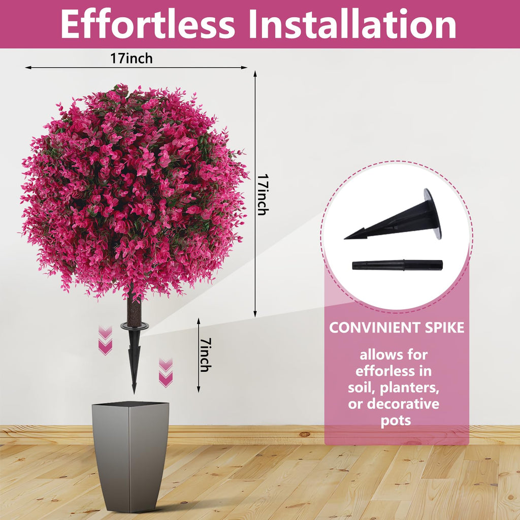 2 Pack Fake Pink Eucalyptus Topiary Ball Trees with Ground Spike