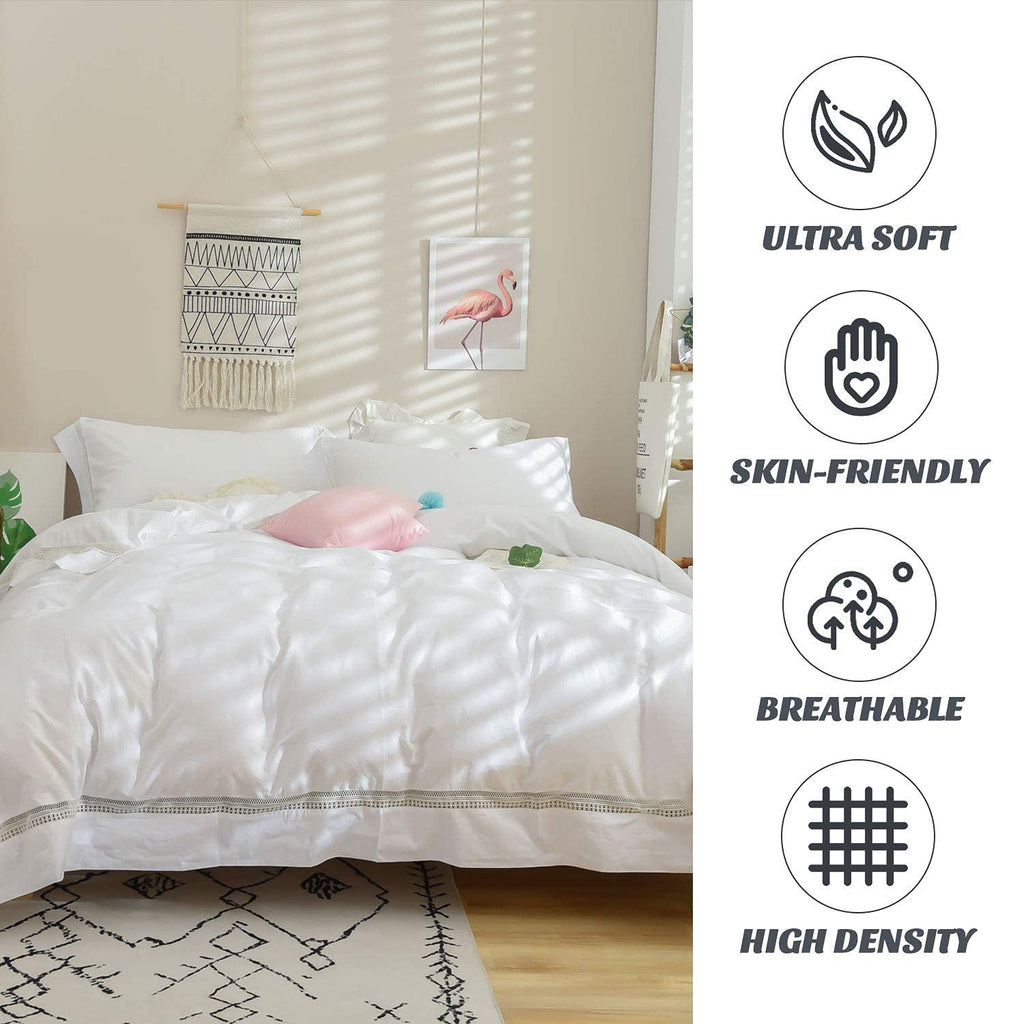 White Duvet Cover Premium 100% Cotton Farmhouse Bedding Soft Elegant Guipure Lace Fringe Hotel Quality Romantic Bed