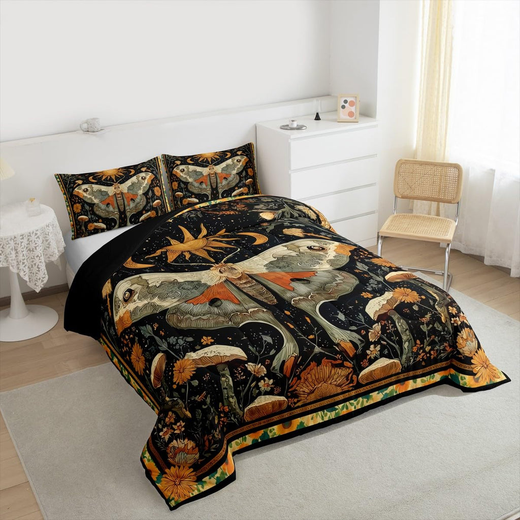 Mystical Luna Moth King Size Comforter Set, for Boho Room Decor