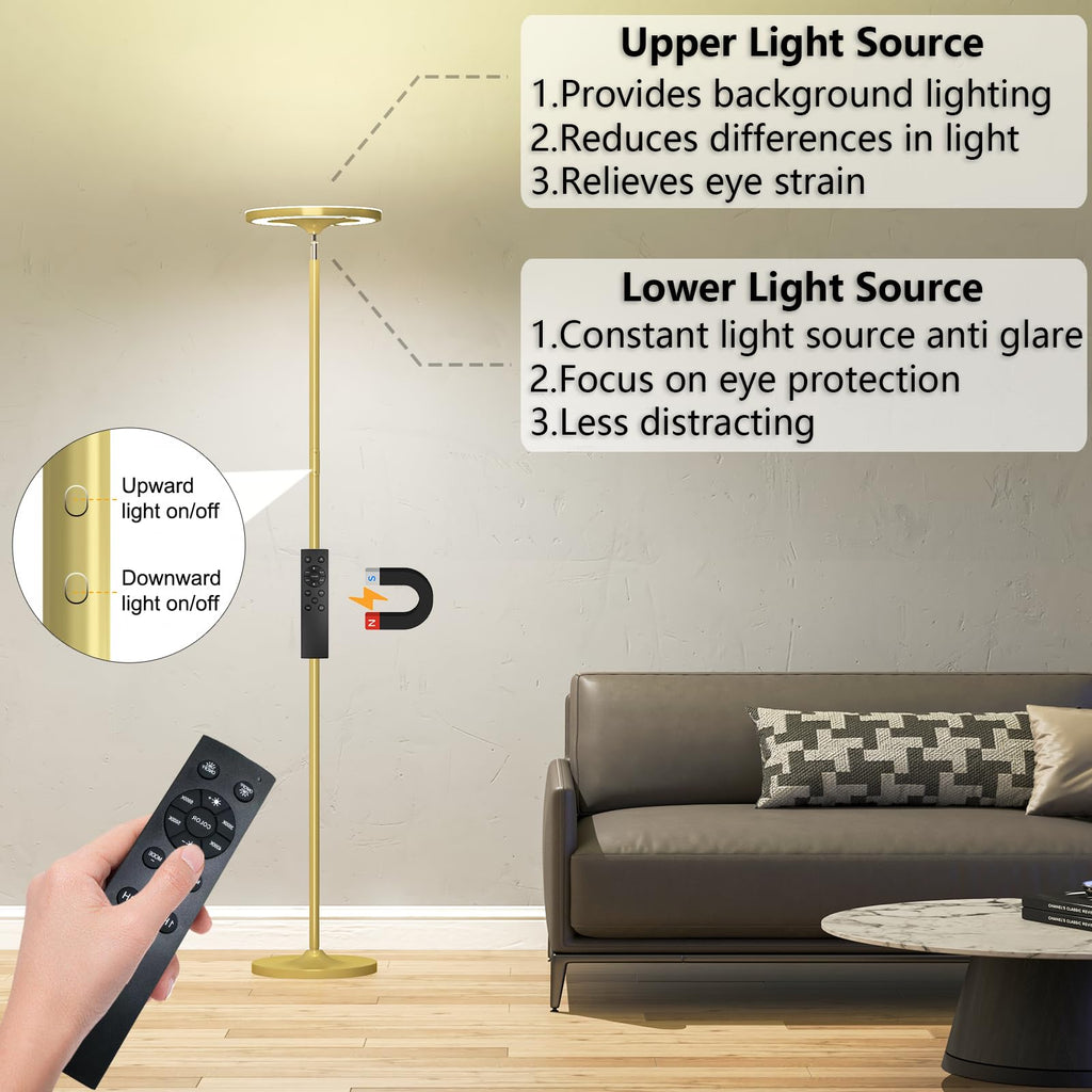 Gold Double Side Lighting Floor Lamp with Remote Smart App 36W