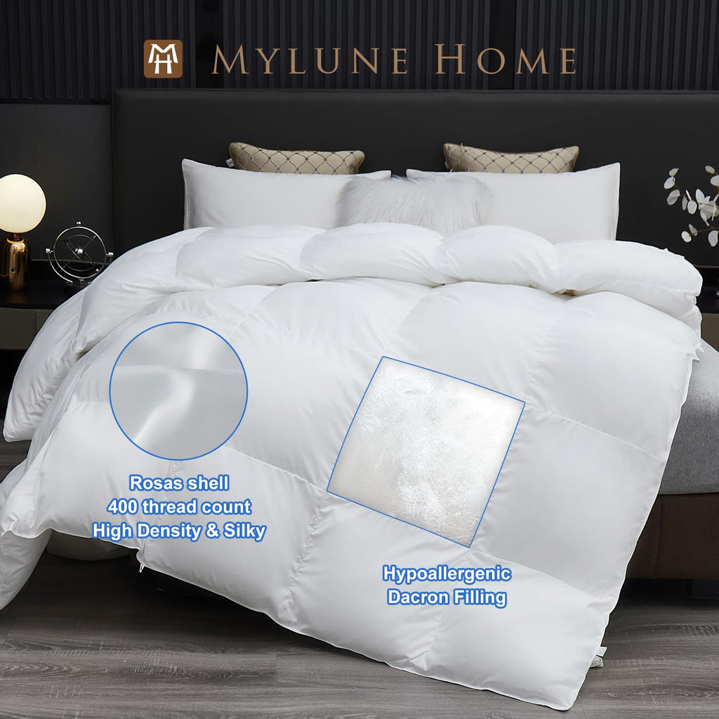 Fluffy Down Alternative Comforter, All Season Duvet Insert Lightweight Bed Comforter Insert White Baffle Box Stitched