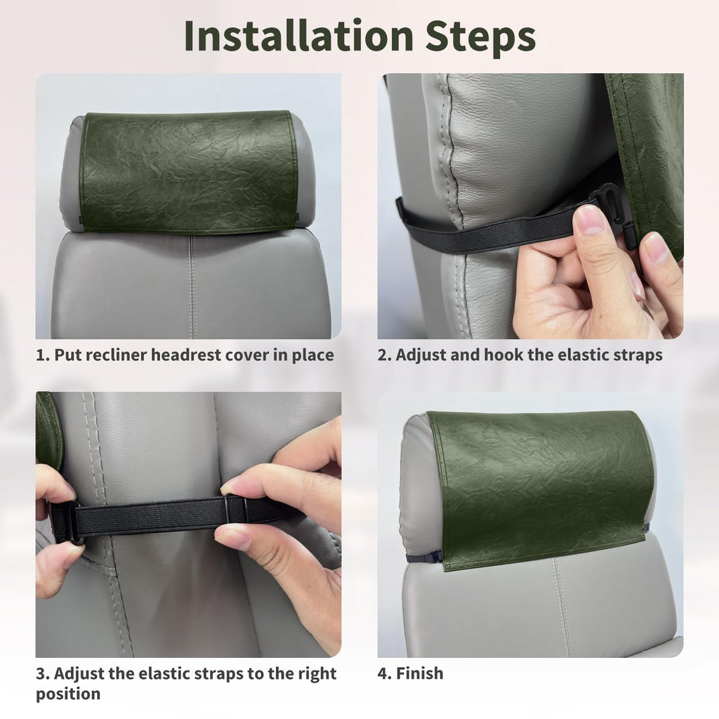 Recliner Headrest Protector-Faux Leather Headrest Covers for Recliners, Recliner Headrest Cover with Elastic