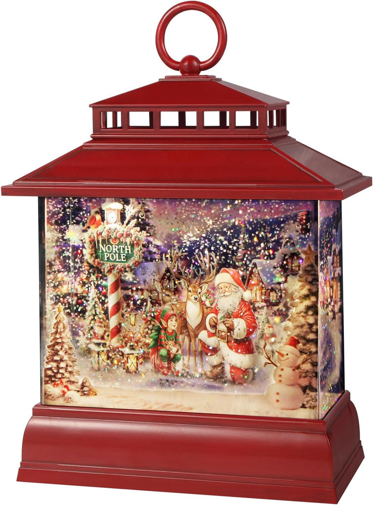 Christmas Snow Globe Lantern Water Glittering Lantern with 8 Songs & 6H Timer Romote Control Christmas Snow Globes