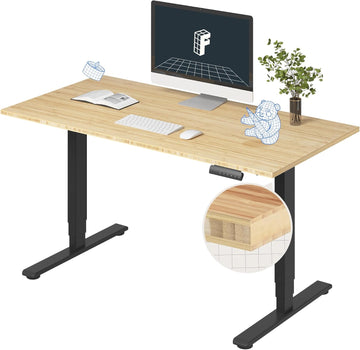 E6 Bamboo 3-Stage Dual Motor Electric Standing Desk 55 x 28 Sit Stand Up Desk, Holds 220 lbs, Adjustable Height w/