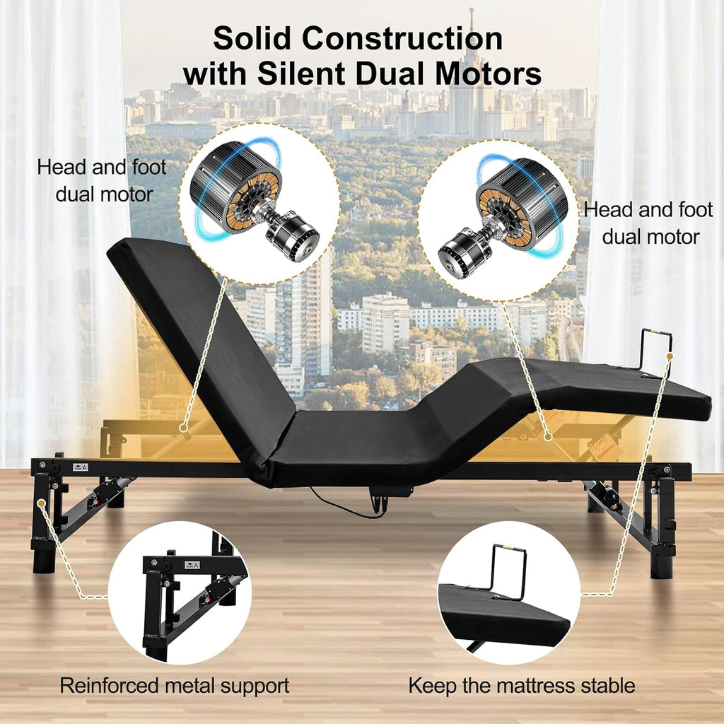 King Adjustable Bed Frame with Remote, LED Light & USB Ports (King)