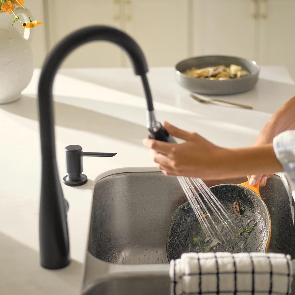 Reyes Matte Black Pulldown Kitchen Faucet with Soap Dispenser and Power Boost, Transitional Kitchen Faucet