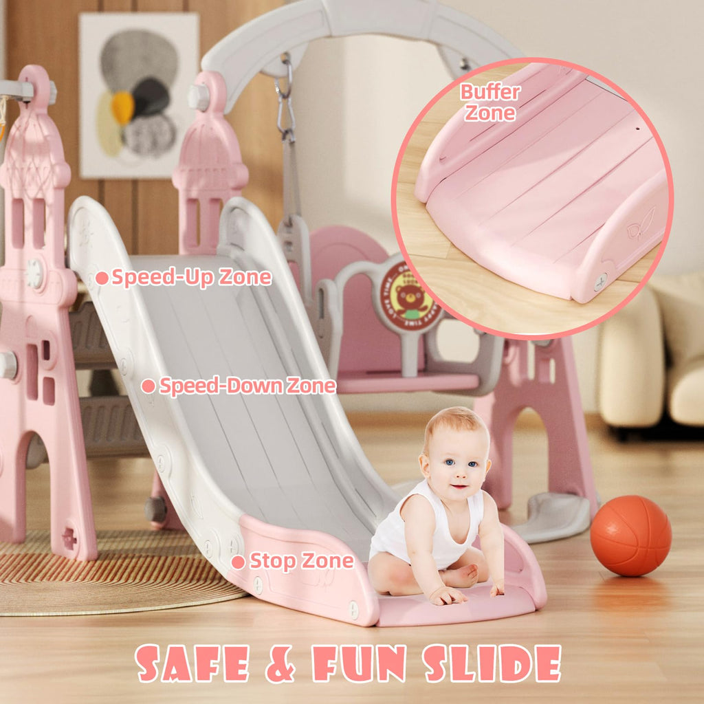 4-in-1 Toddler Slide and Swing Set, Indoor & Outdoor Playground
