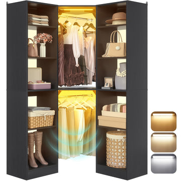 Corner Closet System with 2 Motion Sensor Lights, 39.2" Corner Closet Organizer with 12 Shelves, Closet Corner with 2