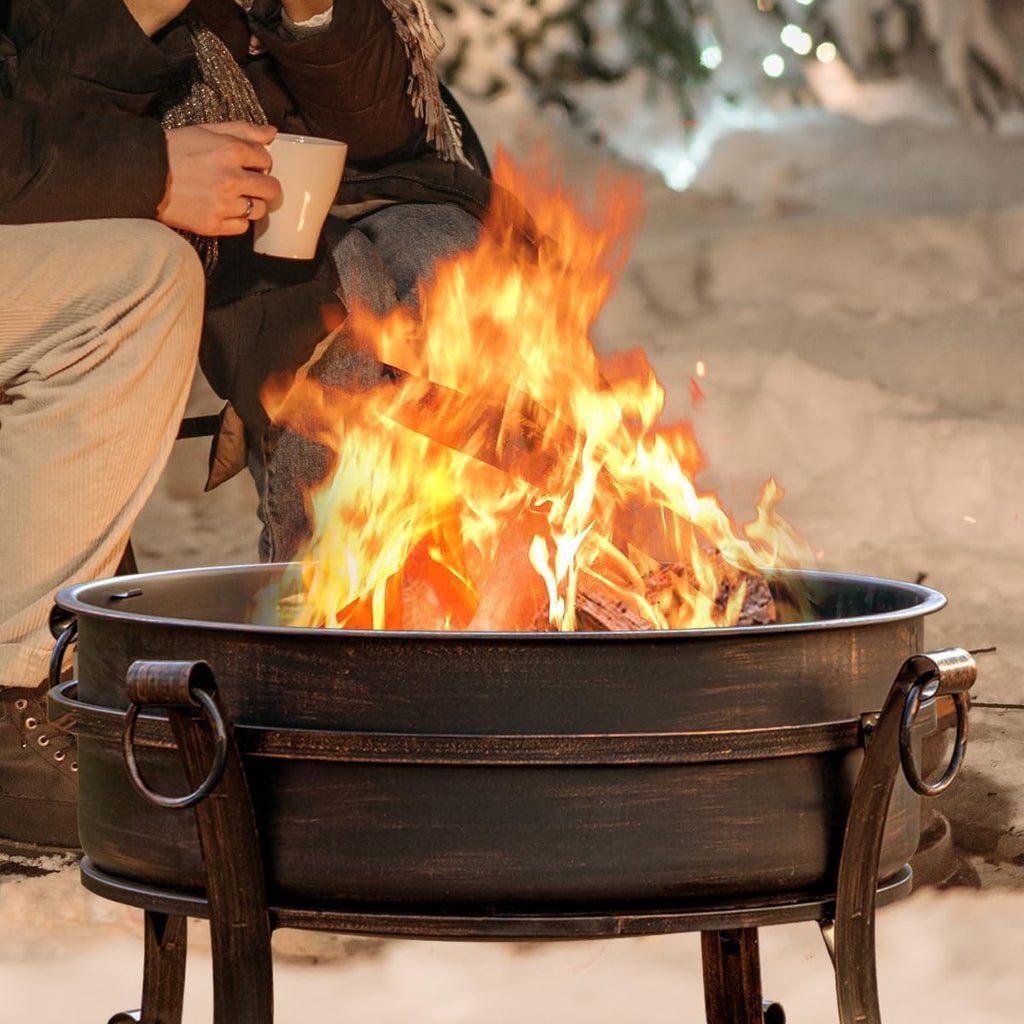 36 Inch Fire Pit with Grill & Lid, Fireplace & Round Table & BBQ 3 in 1 Fire Pit,Heavy Duty Wood Burning Fire Pits for O