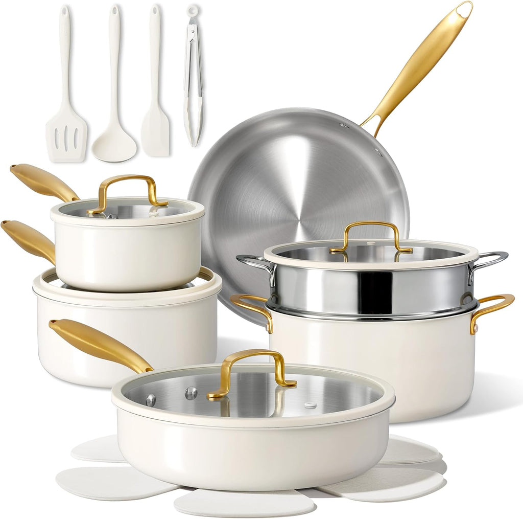 18 PCS Stainless Steel Cookware Set, Pots and Pans Set | Oven & Dishwasher Safe, Kitchen Set with Silicone Lids