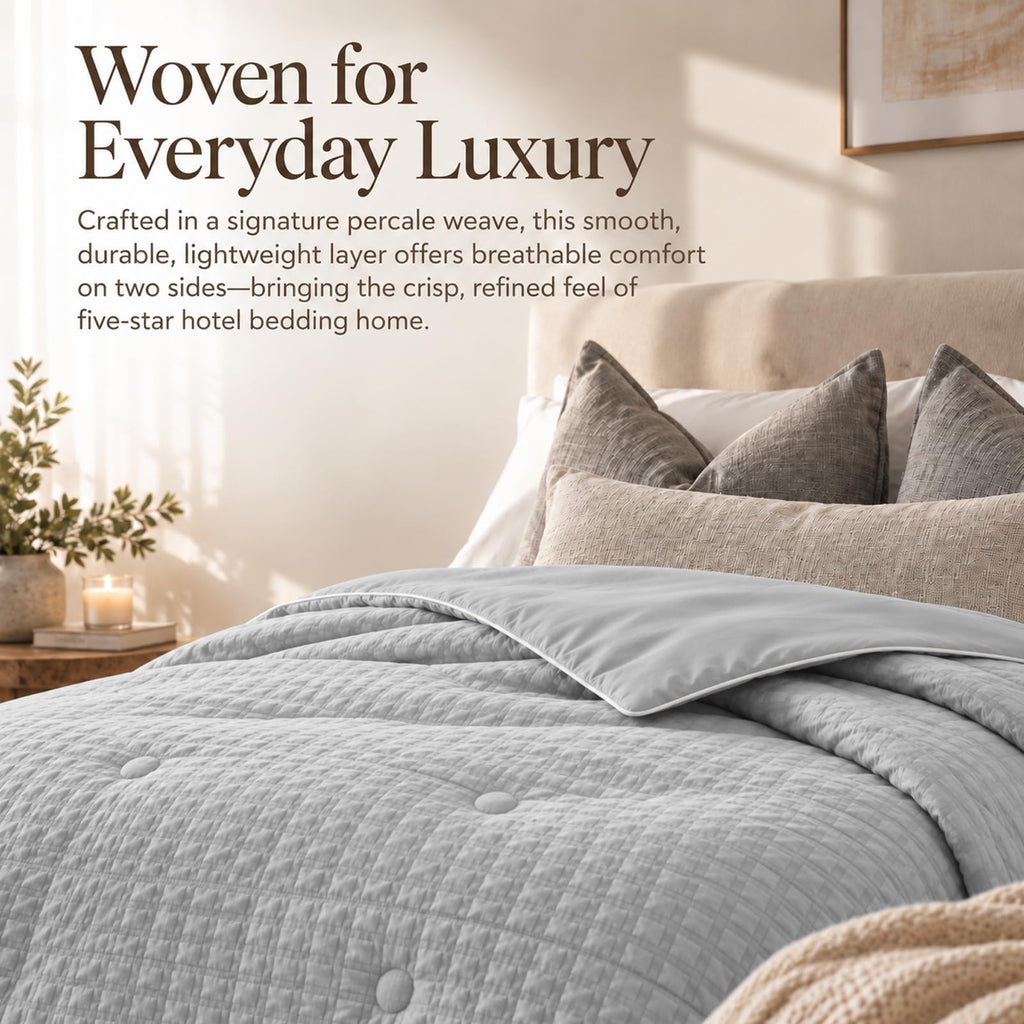 Queen Comforter, Quilted Bedding Blanket, Reversible, 90" x 90", Cool Gray