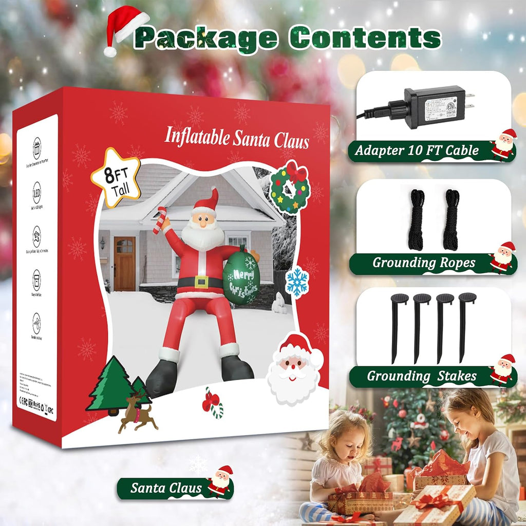 8 FT Christmas Inflatable Sitting Santa Claus Outdoor Decoration