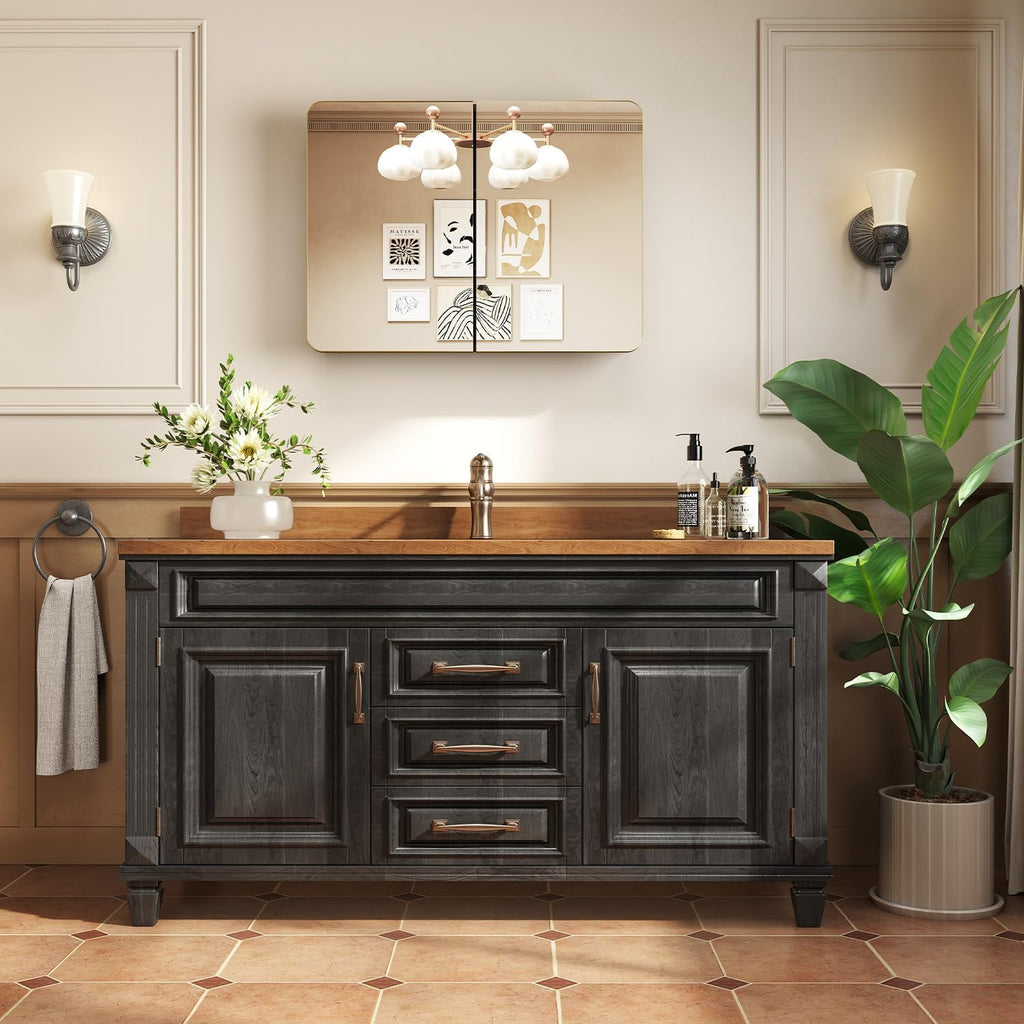 32x24 in Brushed Gold Double Door Medicine Cabinet with Mirror | Fully Assembled; Recessed or Surface Wall Mount;