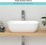 J-FAMILY 18.3'' x 13'' Bathroom Vessel Sink White Porcelain Ceramic Sink Bowl Above Counter Oval Wash Basin Vanity