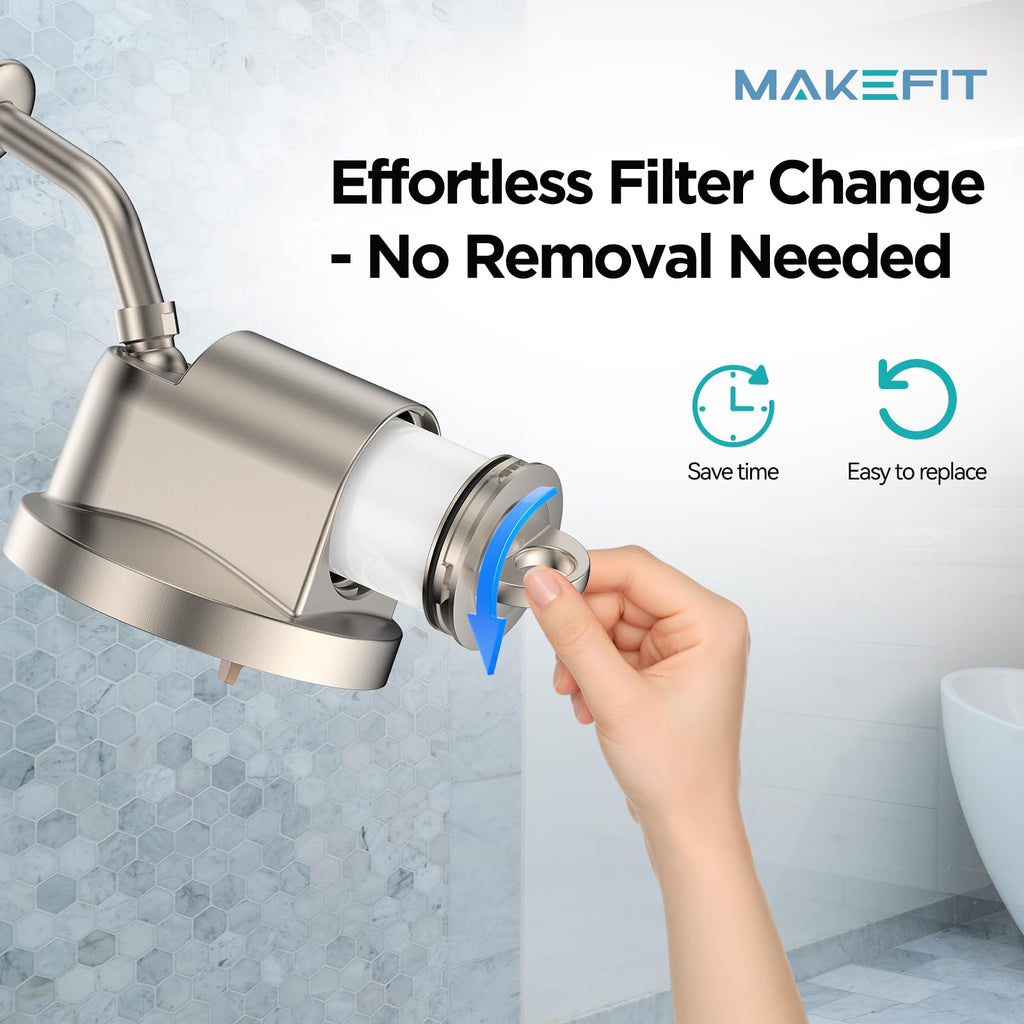 NSF Certified Filtered Shower Head - 5 Settings High Pressure Rain Shower Head with Filter for Hard Water Softener