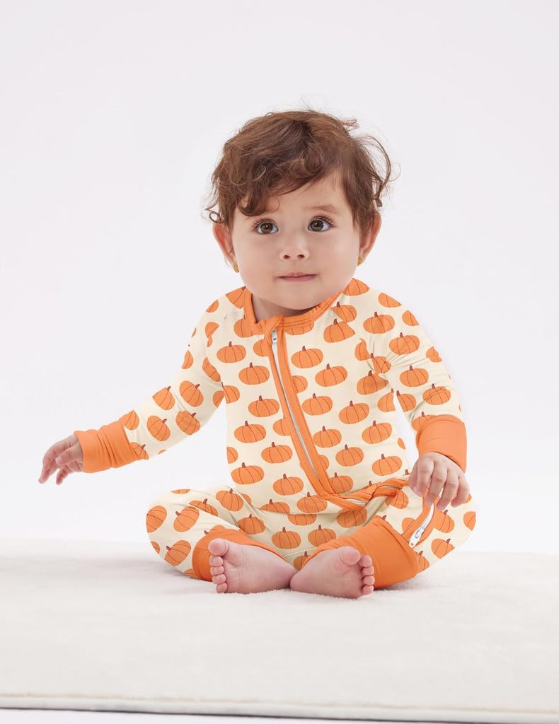 Toddler Pajamas Viscose Bamboo Baby Long Sleeve Romper Footed with Mittens Boys Girls Jumpsuit 2 Way Zipper Pjs