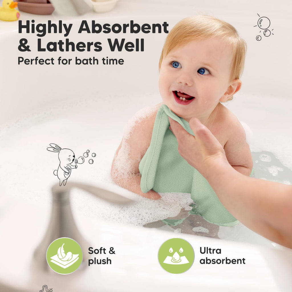 6-Pack Baby Washcloths, Soft Absorbent Washcloths for Face, Body(Pistachio)