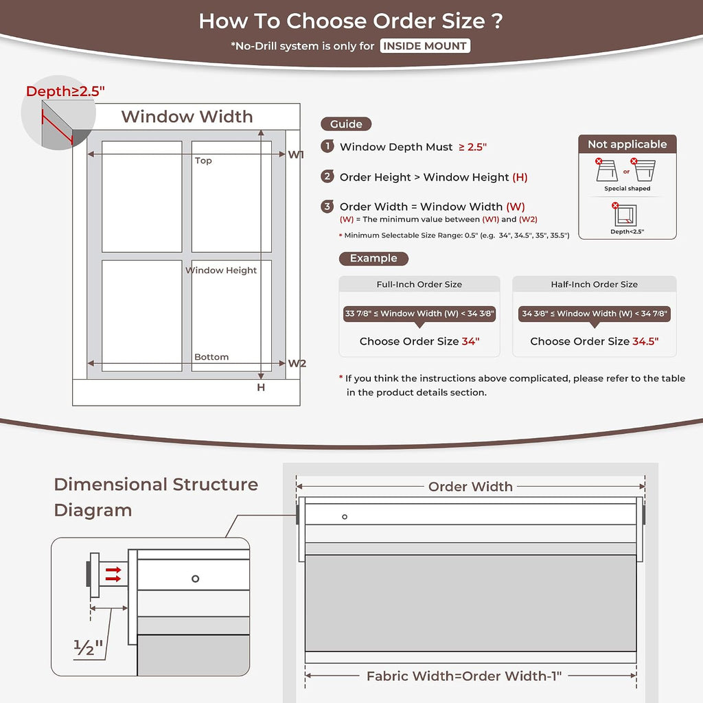 No Drill No Tools Blackout Roller Shades for Windows, (White 34 x 48), Renter-Friendly, UV Protection, no-Drill