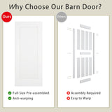 36''x84'' Sliding Barn Door, 1 Panel Reeded White Primed Sliding Closet Door with Matte Black 6FT Ha