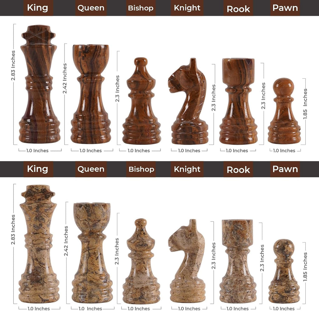 Marble Chess Set with Complementary Storage Box & Extra Queens, 15 Inch Coral & Red Handmade Chess Board Game