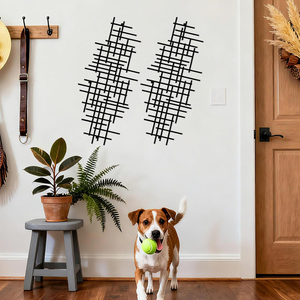 Abstract Geometric Line Metal Wall Decor, Minimalist Black Abstract Line Wall Art Sculpture, 19.6in×8.7in Modern - Set of 2