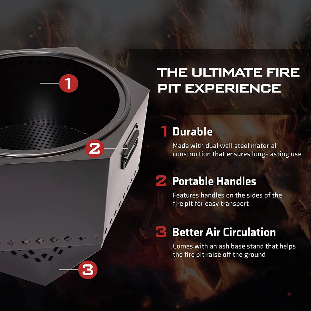 Portable Smokeless Firepit, Accessories Included: Base Stand and Carrying Case. Wood Pellet/Log Burning Outdoor Fire