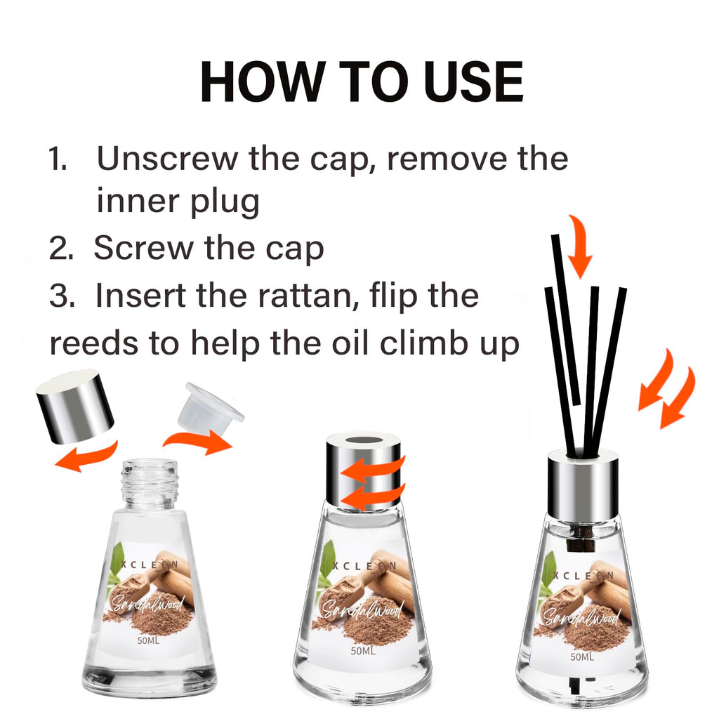 Reed Diffuser of 3 Pack, Escape/Citrus/Sandalwood, Scented Diffuser with 15 Fiber Sticks, Home Fragrance Oil