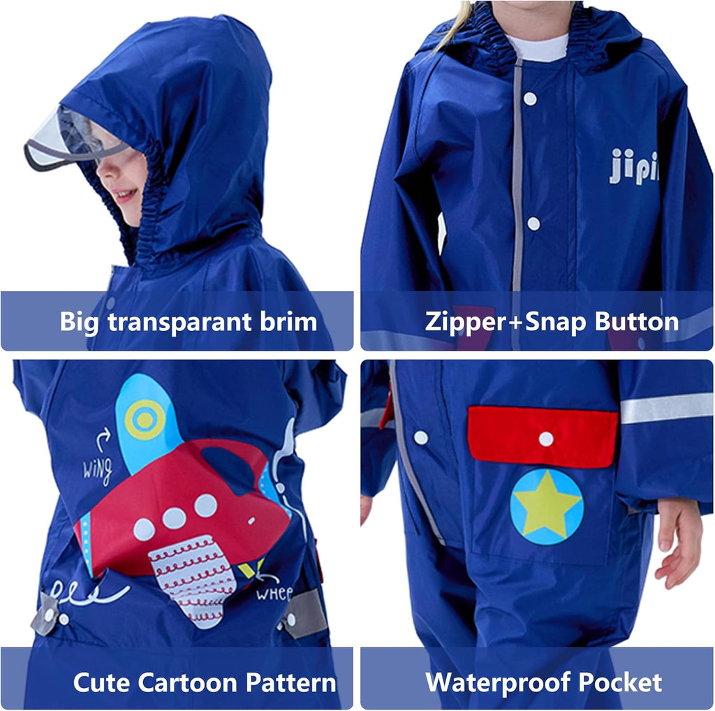 Kids Rain Suit Toddler Girls Boys One Piece Raincoat Waterproof Coverall 3D Cartoon Rain Jacket