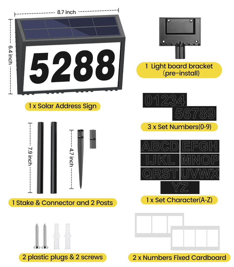 Solar Address Sign, House Numbers for Outside, LED Address Plaque