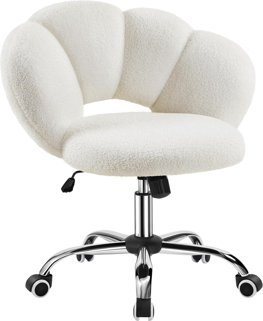 Upholstered Desk Chair Cloud-Shaped Vanity Chair Adjustable Home Office Computer with Rolling Wheels for