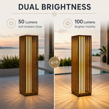 Slim Solar Outdoor Floor Lamp, Modern Wicker Patio Light with Dual Brightness 50/100 Lumens, Cordless Waterproof