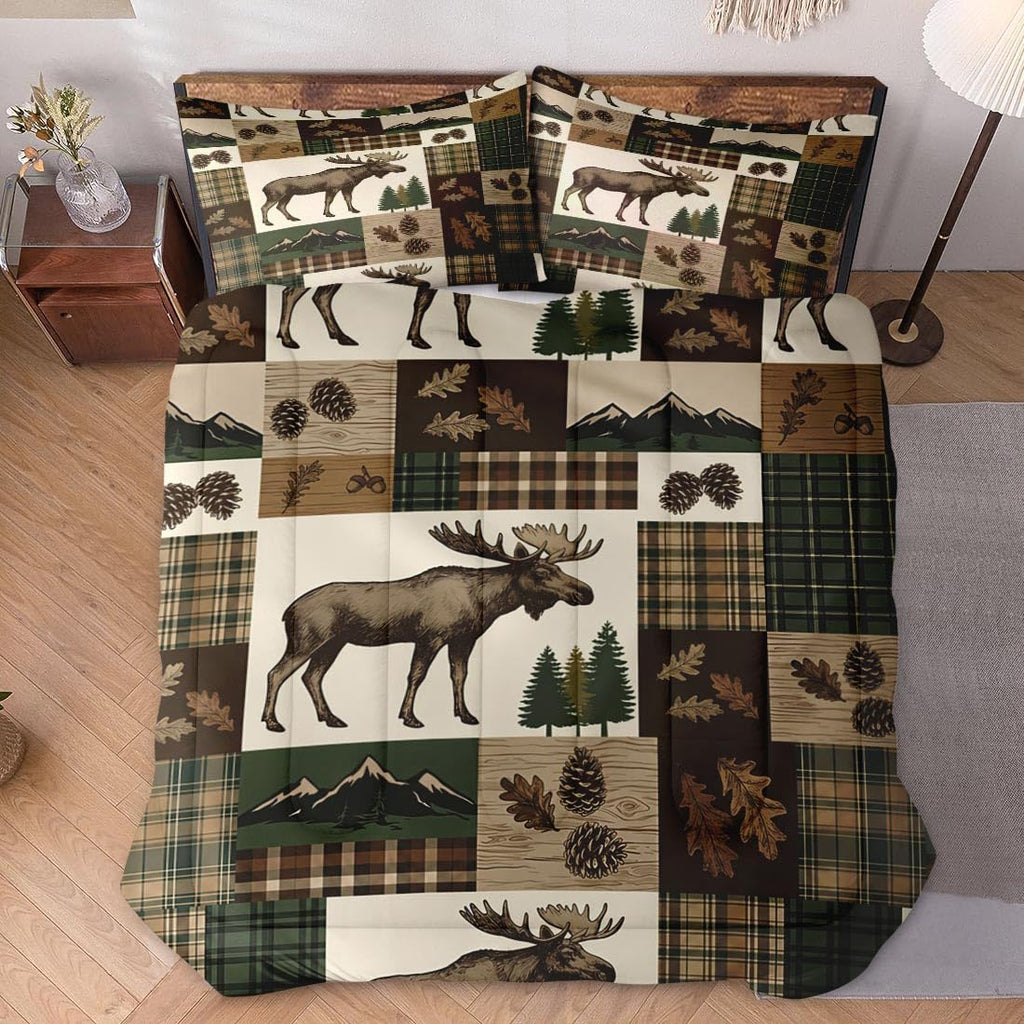 Comforter Set, 2 Pieces Rustic Plaid Bedding Set