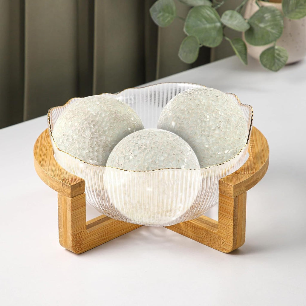 Mosaic Glass Orbs Decorative Balls 8.5cm/3.35inch Sphere Wedding Party Home Decor Table Centerpiece (White) - Set of 3
