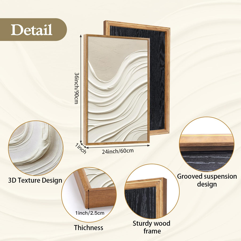 3D Large Abstract Wave Wall Art, Neutral Earth Tone Relief Wall Decor