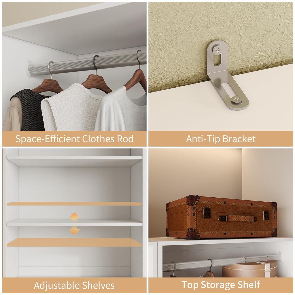 Closet Organizer System with Rod & 3 Shelves, Small Closet Wardrobe