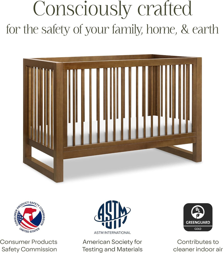 Nantucket 3-in-1 Convertible Baby Crib, Natural Walnut | GREENGUARD Gold Certified, Converts to Toddler Bed & Daybed