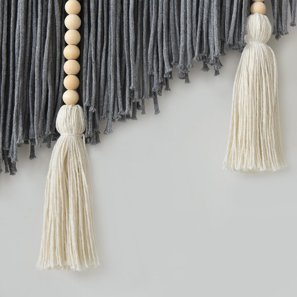 Macrame Wall Hanging Grey Woven Yarn Large Boho Wall Art 57" x 43"