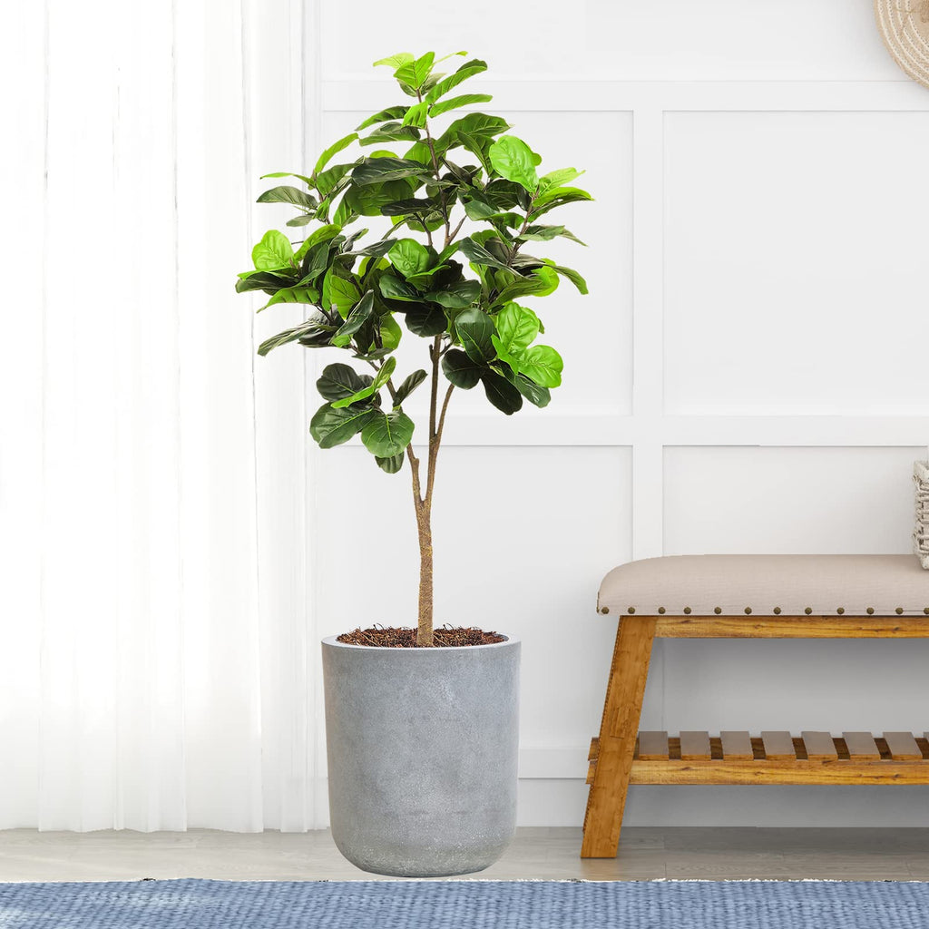 Round Concrete Planter Pot, Large Cement Planter Containers with Drainage Hole for Indoor Plants & Outdoor, 12.3" H