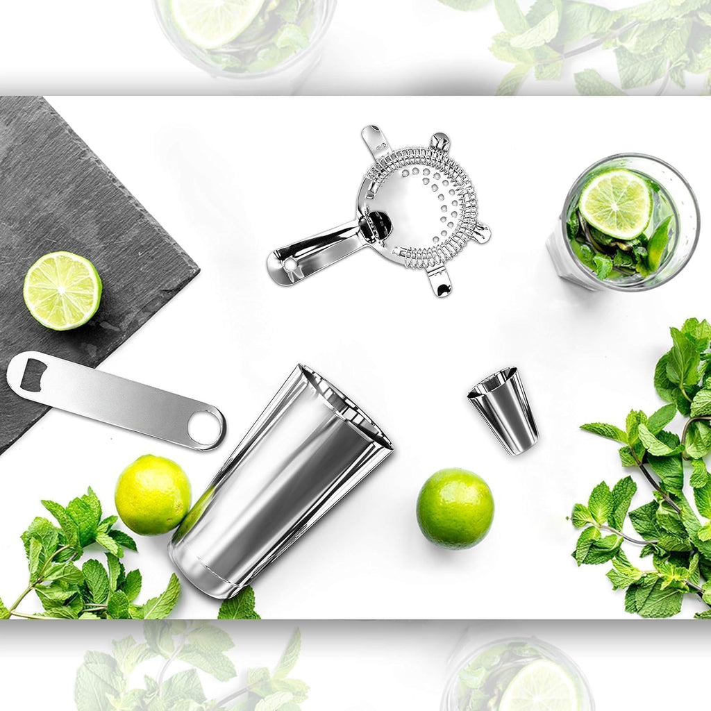 Mixology Bartender Cocktail Shaker Set - Includes 15 & 30 oz Stainless Steel Shakers, 6 Bottle Pourers & More