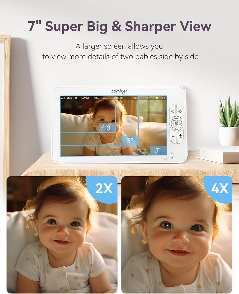 BM01 Baby Monitor with Camera and Audio, 7" 720P HD Video Baby Monitor No WiFi, 6000mAh Battery, VOX Mode, Auto Night