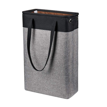 Laundry Basket with Handles Black&Grey-Slim Laundry Bin Collapsible Dirty Clothes Basket Narrow Laundry Bag Foldable