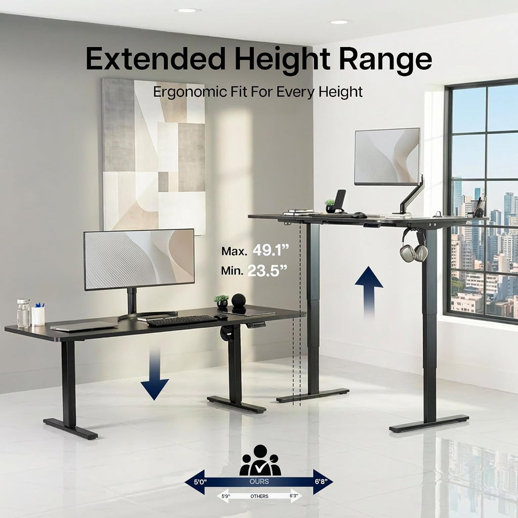 Black Dual Motor Standing Desk Frame, DESK-EV02RB | Electric, For 40 to 84 in Table Tops, Holds 220 lbs, 3-Stage